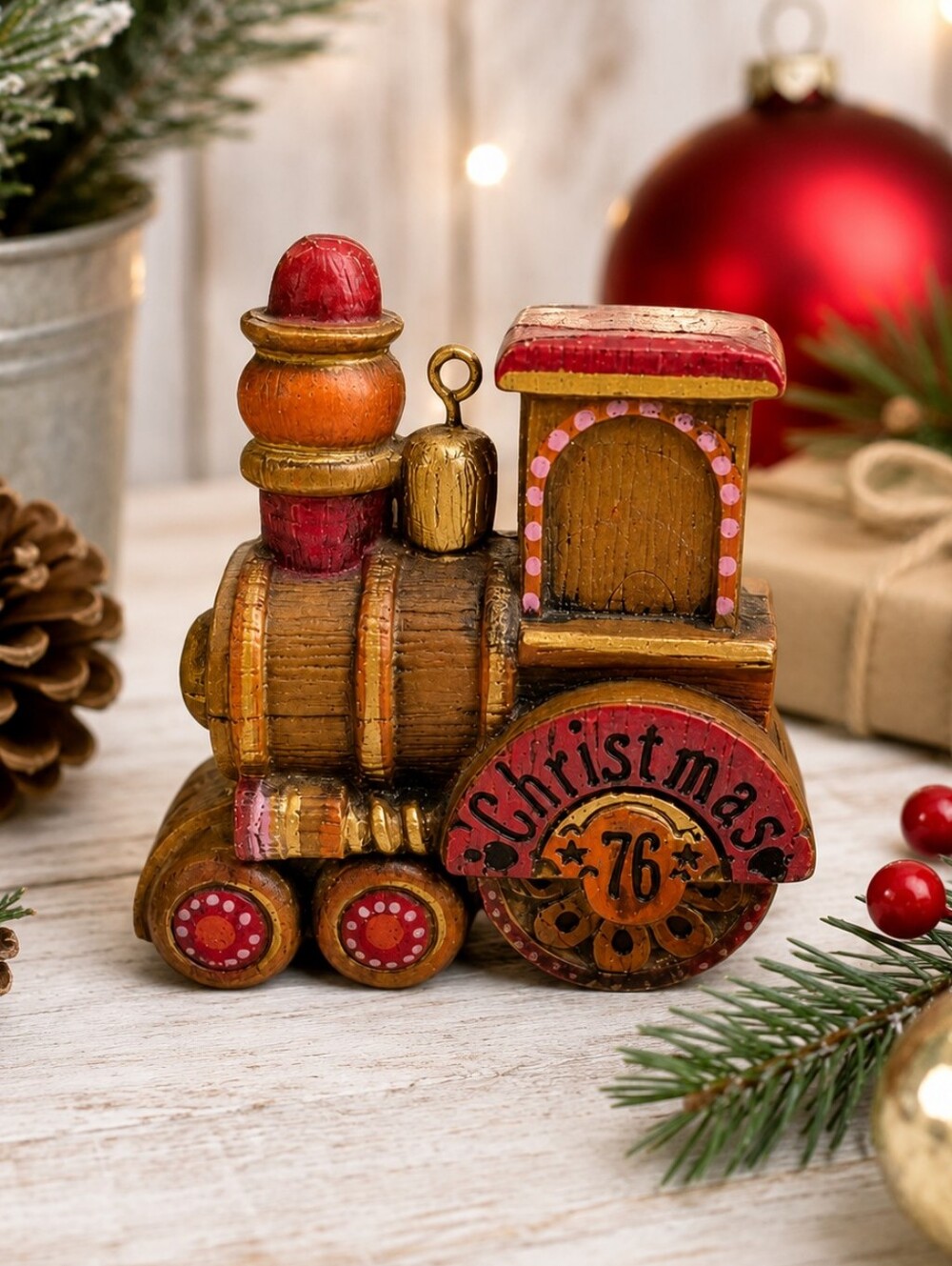Vintage 1976 Hallmark Christmas Train Figurine Rustic Holiday Decor